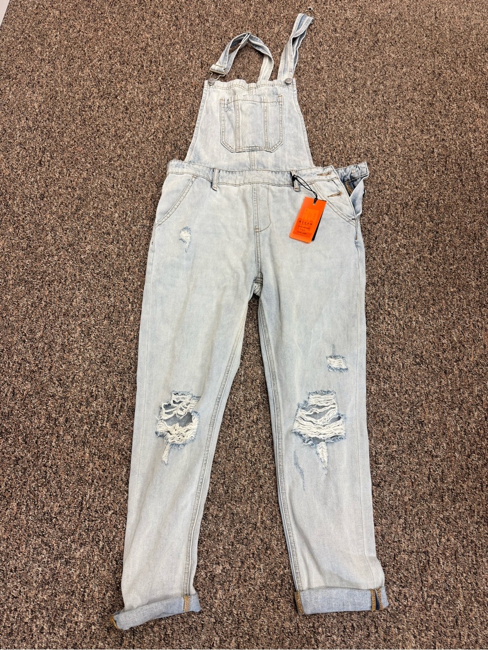 Risen Light Blue Distressed Denim Overalls for Women